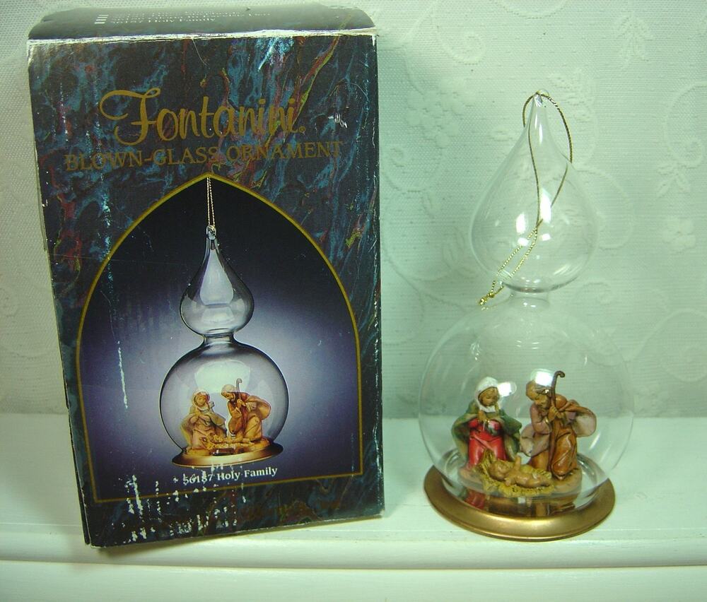 FONTANINI BLOWN GLASS HOLY FAMILY ORNAMENT-6.5" TALL-WITH BOX